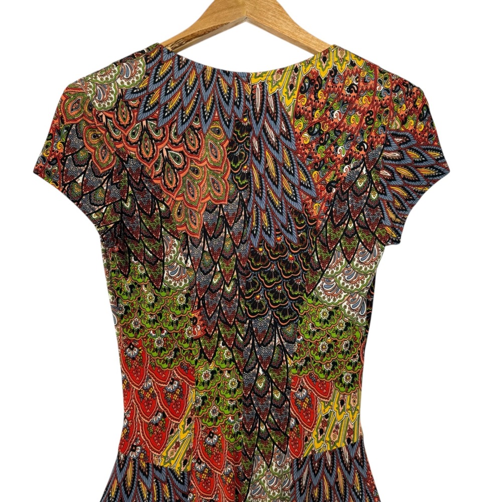 Joseph Ribkoff Dress Women 8 Paisley Peacock Print V Neck MIDI Multicolor - Picture 8 of 14